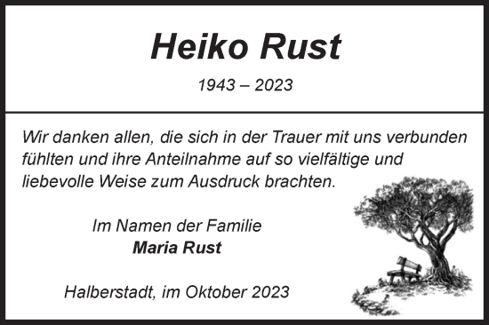 Traueranzeige von Heiko Rust von Volksstimme Halberstadt