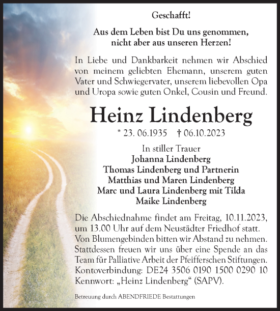 Traueranzeige von Heinz Lindenberg von Volksstimme Magdeburg
