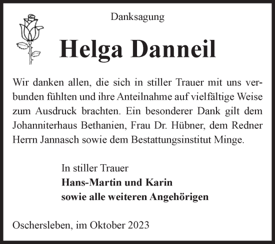 Traueranzeige von Helga Danneil von Volksstimme Oschersleben/Wanzleben