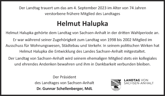 Traueranzeige von Helmut Halupka 