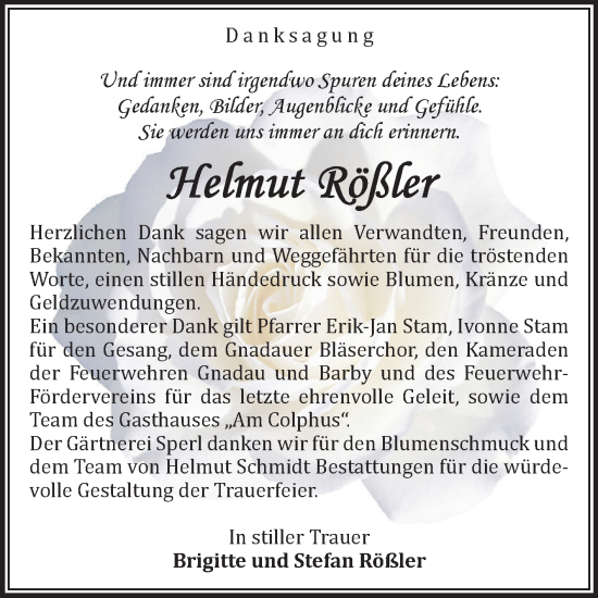 Traueranzeige von Helmut Rößler von Volksstimme Schönebeck