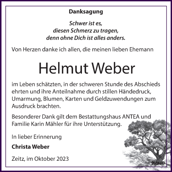 Traueranzeige von Helmut Weber von Trauerkombi Zeitz