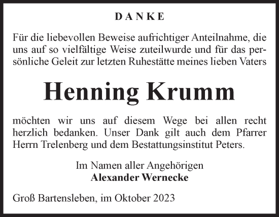 Traueranzeige von Henning Krumm von Volksstimme Haldensleben/Wolmirstedt