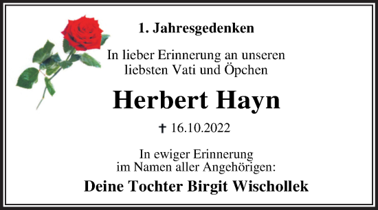 Traueranzeige von Herbert Hayn von Trauerkombi Dessau