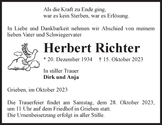 Traueranzeige von Herbert Richter von Volksstimme Altmark Ost