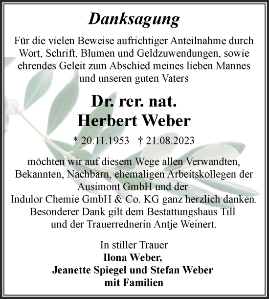 Traueranzeige von Herbert Weber von Trauerkombi Wittenberg