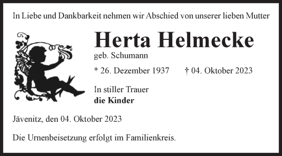 Traueranzeige von Herta Helmecke von Volksstimme Altmark West