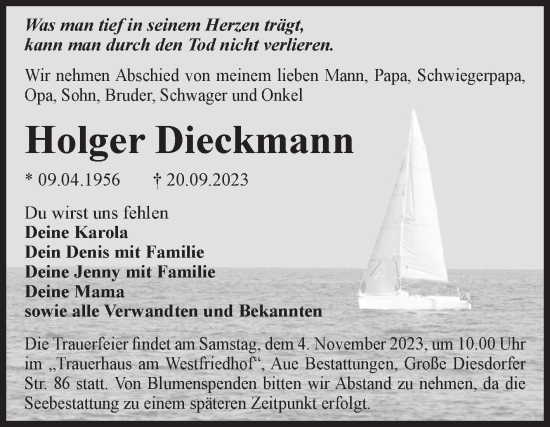 Traueranzeige von Holger Dieckmann von Volksstimme Magdeburg