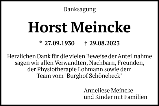 Traueranzeige von Horst Meincke von Volksstimme Schönebeck