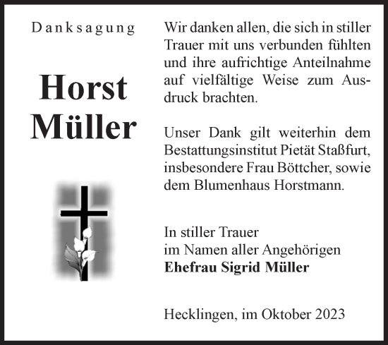 Traueranzeige von Horst Müller von Volksstimme Staßfurt
