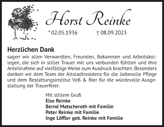 Traueranzeige von Horst Reinke von Volksstimme Wernigerode