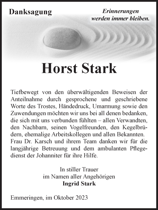 Traueranzeige von Horst Stark von Volksstimme Oschersleben/Wanzleben