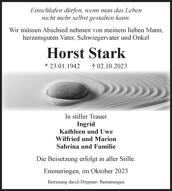 Traueranzeige von Horst Stark von Volksstimme Oschersleben/Wanzleben