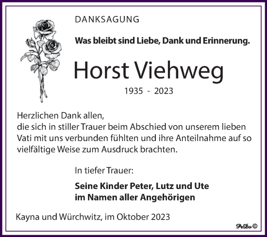 Traueranzeige von Horst Viehweg von Trauerkombi Zeitz