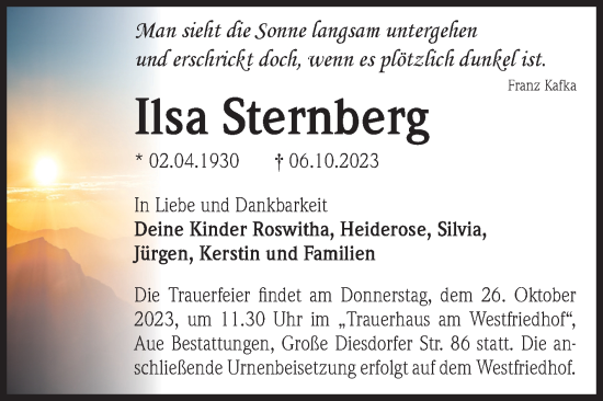 Traueranzeige von Ilsa Sternberg von Volksstimme Magdeburg