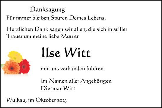 Traueranzeige von Ilse Witt von Volksstimme Altmark Ost