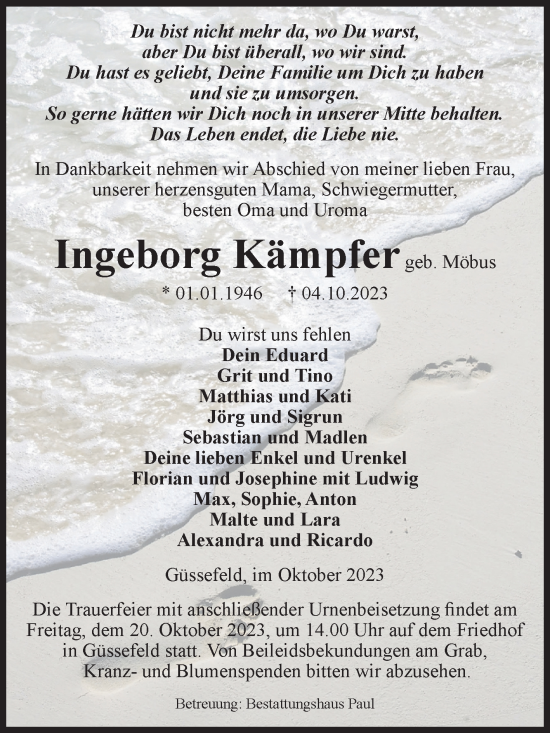 Traueranzeige von Ingeborg Kämpfer von Volksstimme Altmark West