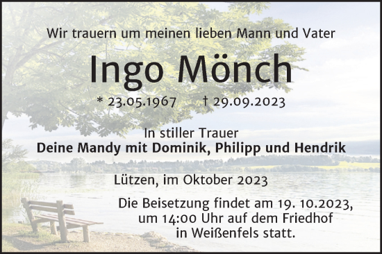Traueranzeige von Ingo Mönch von Trauerkombi Weißenfels