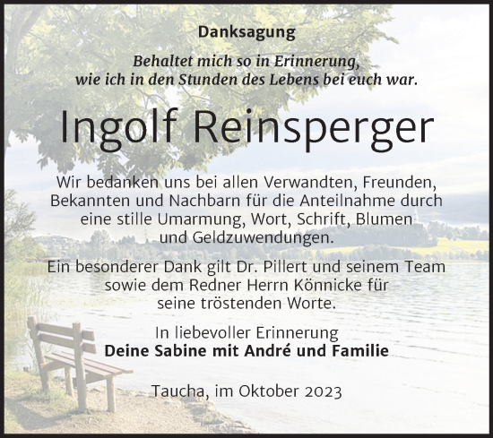 Traueranzeige von Ingolf Reinsperger von Trauerkombi Weißenfels