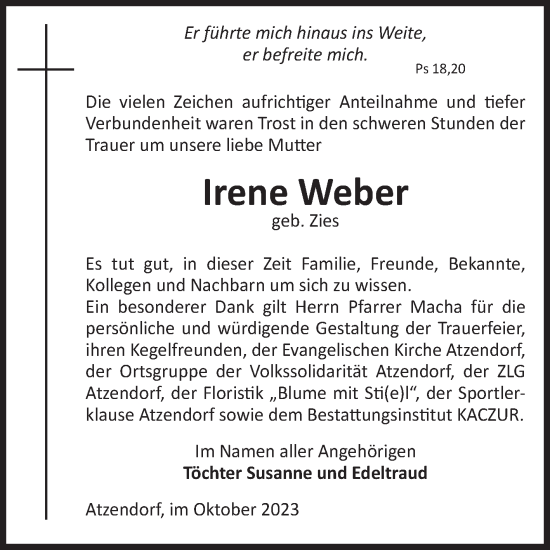 Traueranzeige von Irene Weber von Volksstimme Staßfurt