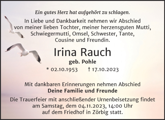 Traueranzeige von Irina Rauch 
