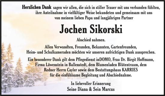 Traueranzeige von Jochen Sikorski von Trauerkombi Quedlinburg