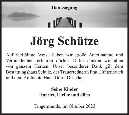 Traueranzeige von Jörg Schütze von Volksstimme Altmark Ost