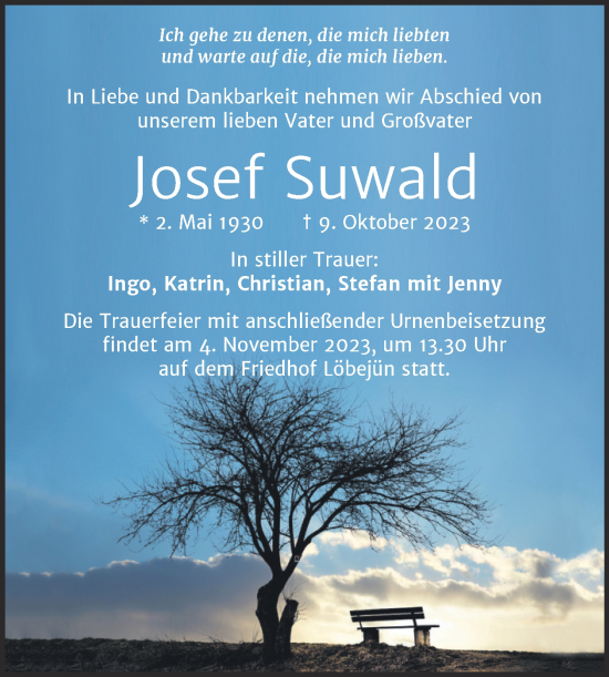 Traueranzeige von Josef Suwald von Mitteldeutsche Zeitung Halle/Saalkreis