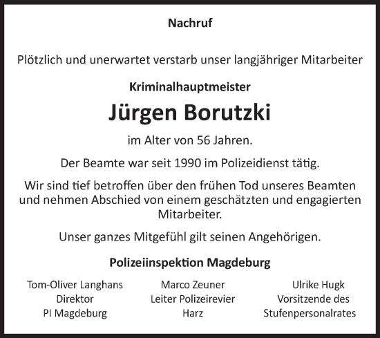 Traueranzeige von Jürgen Borutzki von Volksstimme Halberstadt