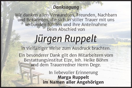 Traueranzeige von Jürgen Ruppelt von Trauerkombi Dessau