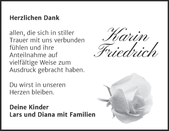 Traueranzeige von Karin Friedrich von Trauerkombi Köthen
