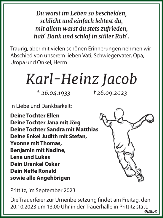 Traueranzeige von Karl-Heinz Jacob von Trauerkombi Weißenfels