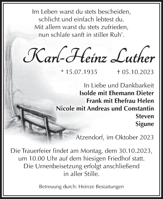 Traueranzeige von Karl-Heinz Luther von Volksstimme Staßfurt