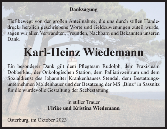 Traueranzeige von Karl-Heinz Wiedemann von Volksstimme Altmark Ost