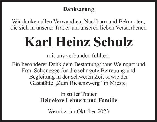 Traueranzeige von Karl Heinz Schulz von Volksstimme Altmark West
