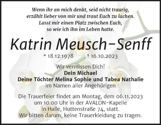 Traueranzeige von Katrin Meusch-Senff von Trauerkombi Merseburg