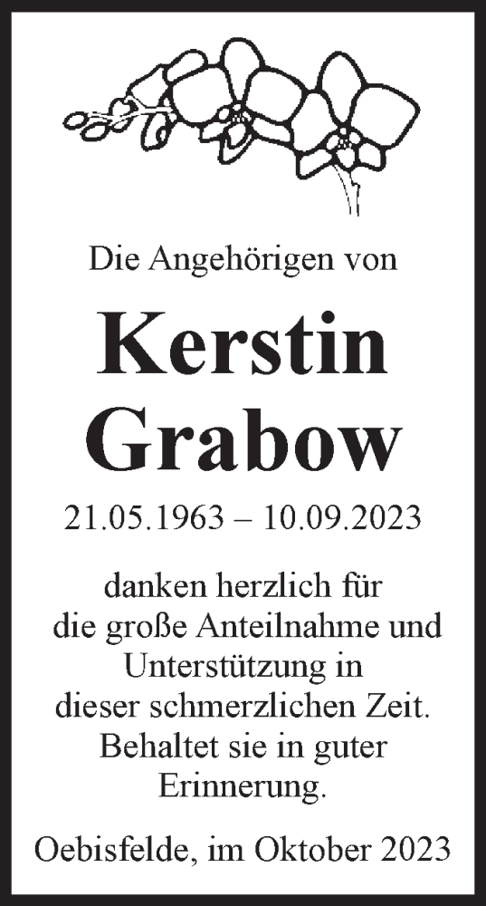 Traueranzeige von Kerstin Grabow von Volksstimme Altmark West