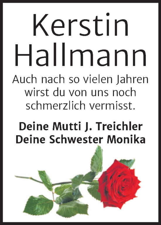 Traueranzeige von Kerstin Hallmann von Trauerkombi Wittenberg