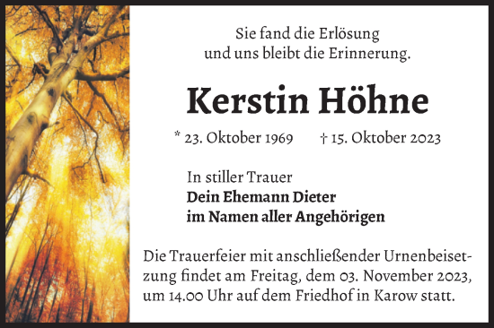 Traueranzeige von Kerstin Höhne von Volksstimme Burg/Genthin