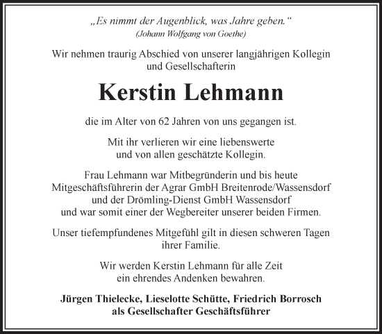 Traueranzeige von Kerstin Lehmann von Volksstimme Altmark West