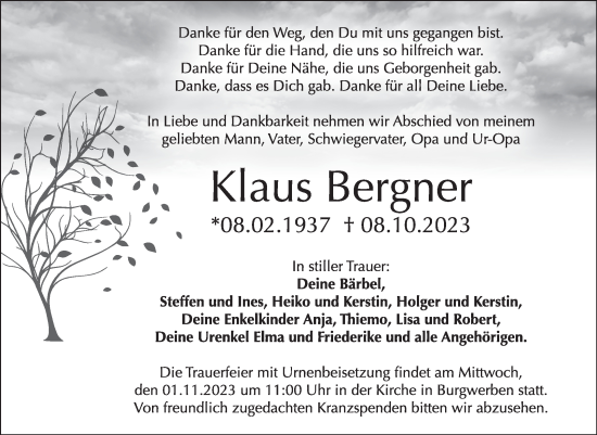 Traueranzeige von Klaus Bergner von Trauerkombi Weißenfels