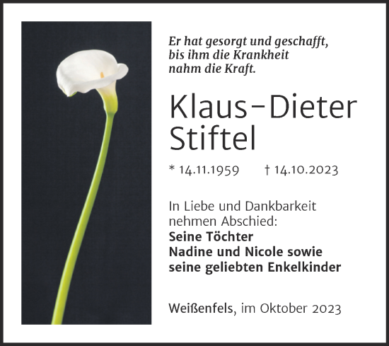 Traueranzeige von Klaus-Dieter Stiftel von Trauerkombi Weißenfels