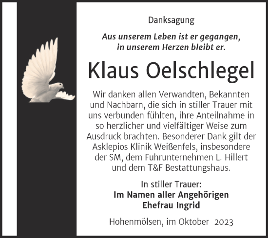 Traueranzeige von Klaus Oelschlegel von Trauerkombi Weißenfels