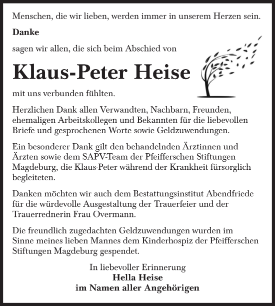Traueranzeige von Klaus-Peter Heise von Volksstimme Haldensleben/Wolmirstedt