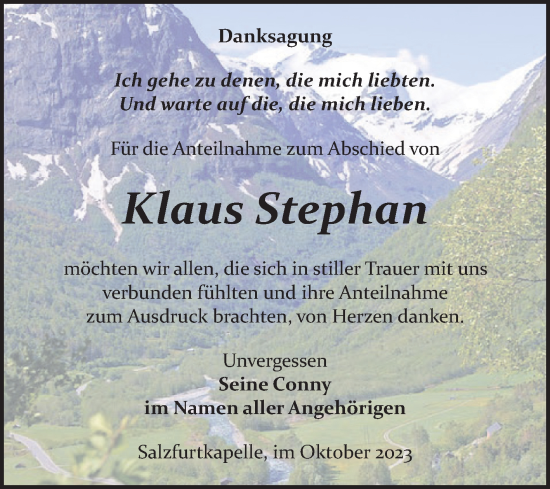 Traueranzeige von Klaus Stephan von Trauerkombi Bitterfeld