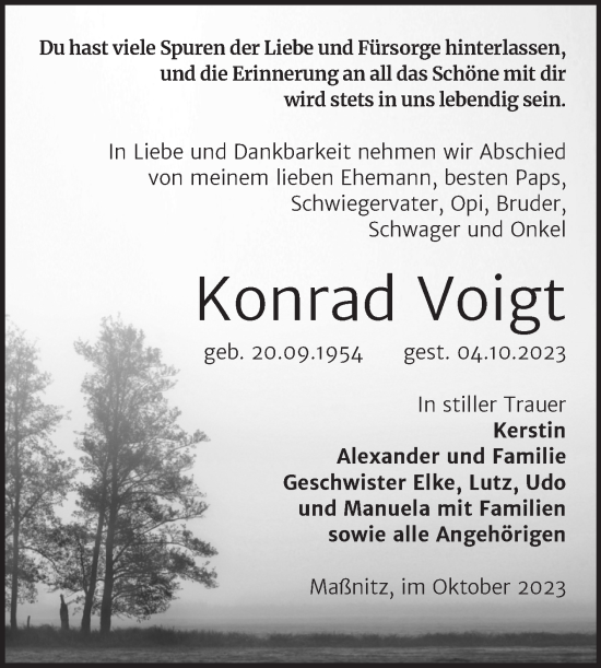 Traueranzeige von Konrad Voigt von Super Sonntag Zeitz