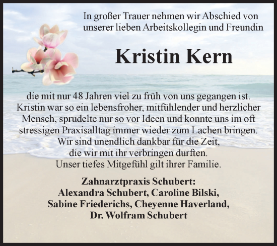 Traueranzeige von Kristin Kern von Volksstimme Schönebeck