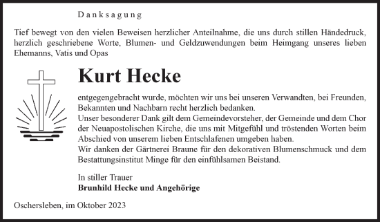 Traueranzeige von Kurt Hecke von Volksstimme Oschersleben/Wanzleben