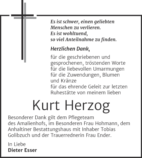 Traueranzeige von Kurt Herzog von Trauerkombi Dessau