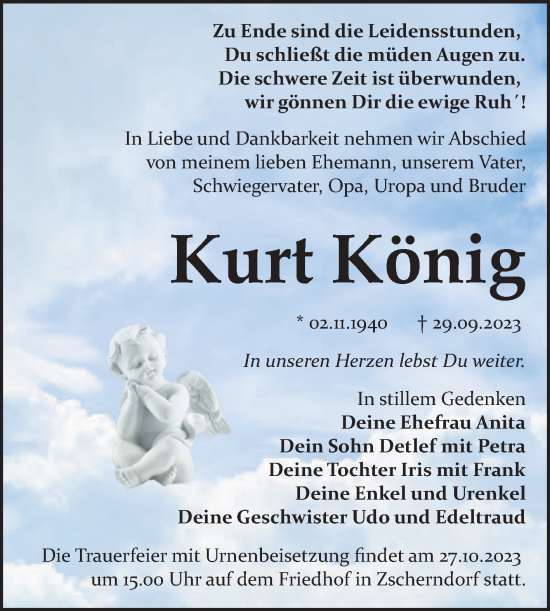 Traueranzeige von Kurt König von Trauerkombi Bitterfeld